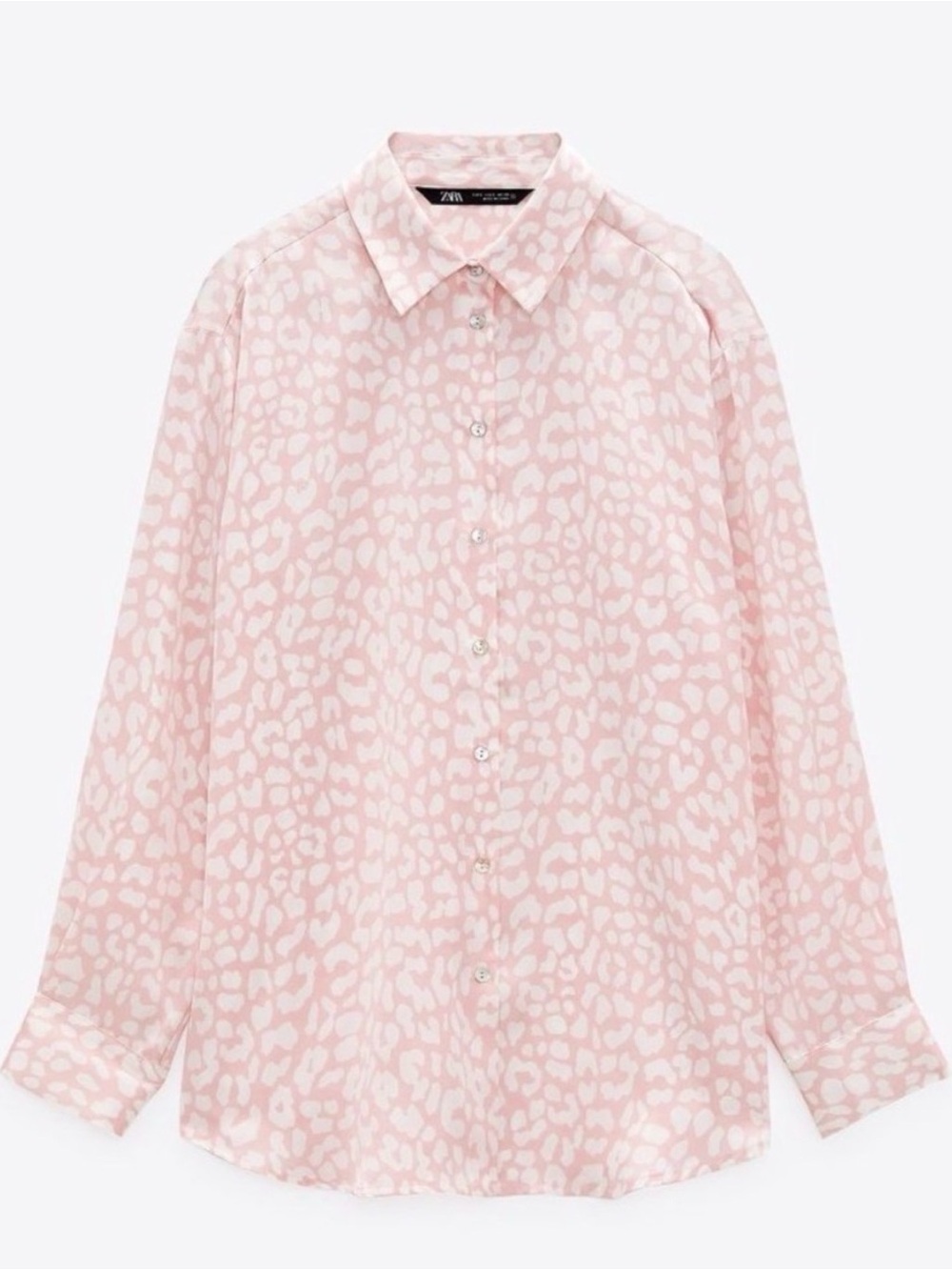 Zara Women’s Light Pink Leopard-Print Button-Down Shirt